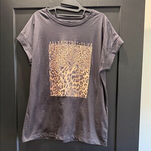 All Saints Gray Leopard Print Short Sleeve Tee